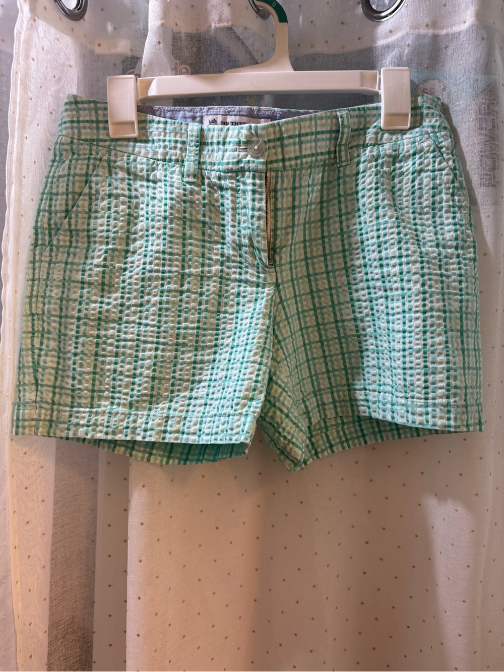 Southern Tide Mint Green Plaid Seersucker Shorts